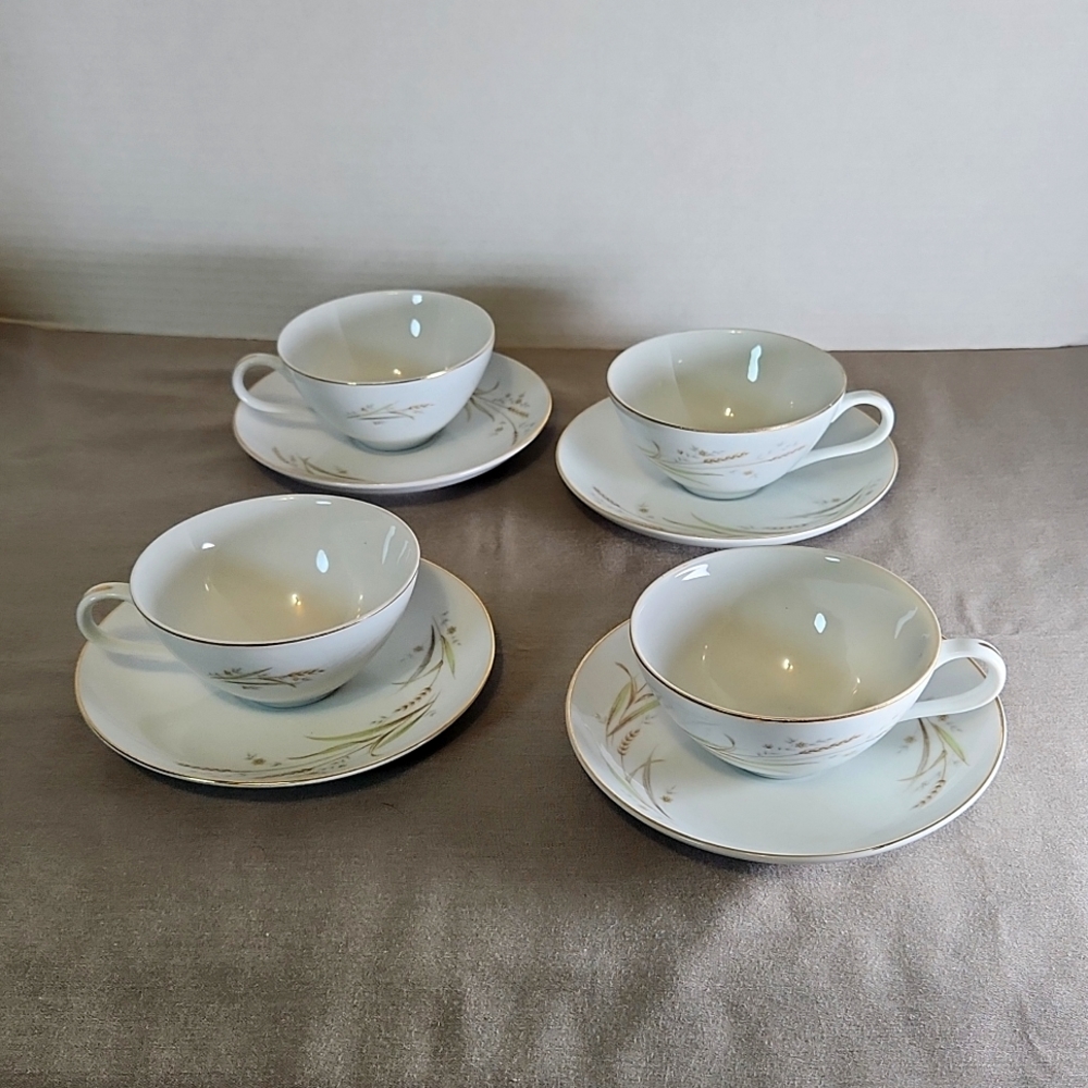 Set of 4 "Golden Harvest" teacups with saucers from Fine China of Japan